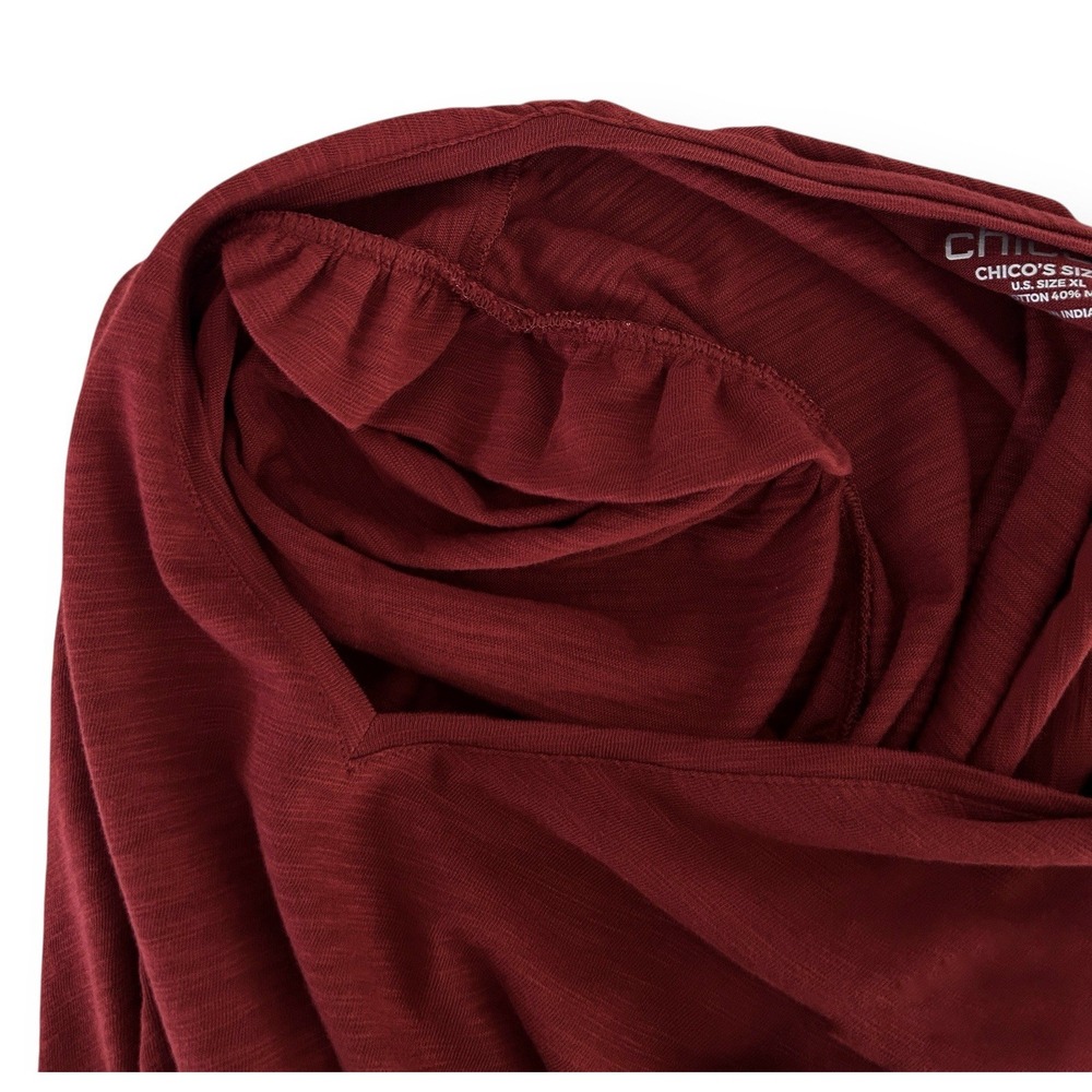 Chico's Women XL Paprika Brown 3/4 Puff Sleeve Cotton Slub Romantic Tee Top NWT - Picture 7 of 11